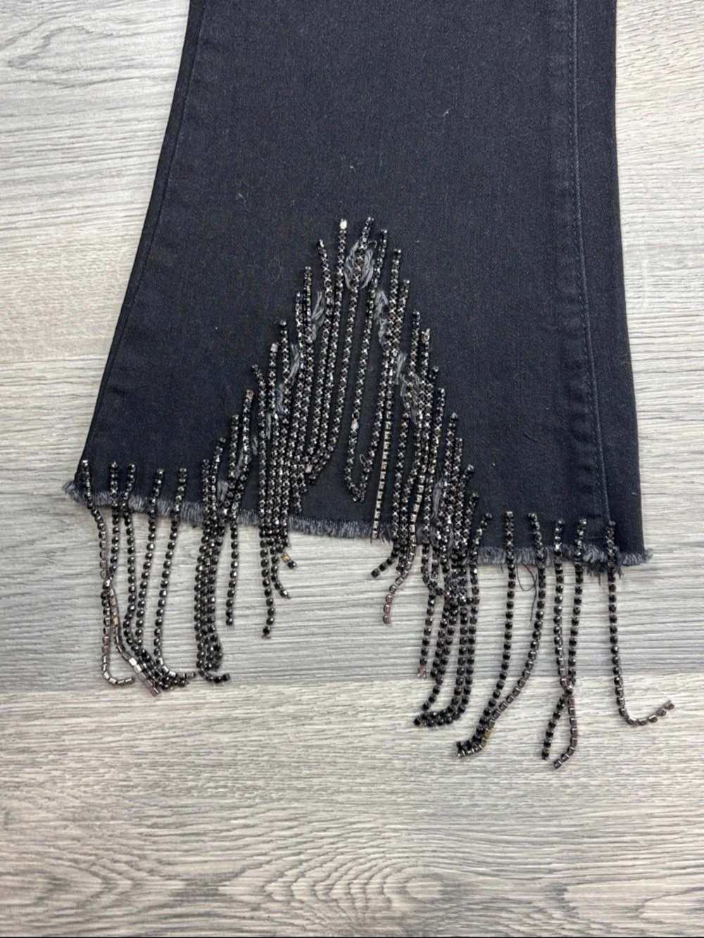 Blue B Collection Black Fringe Rhinestone Jeans - size Small NWT - Picture 6 of 9